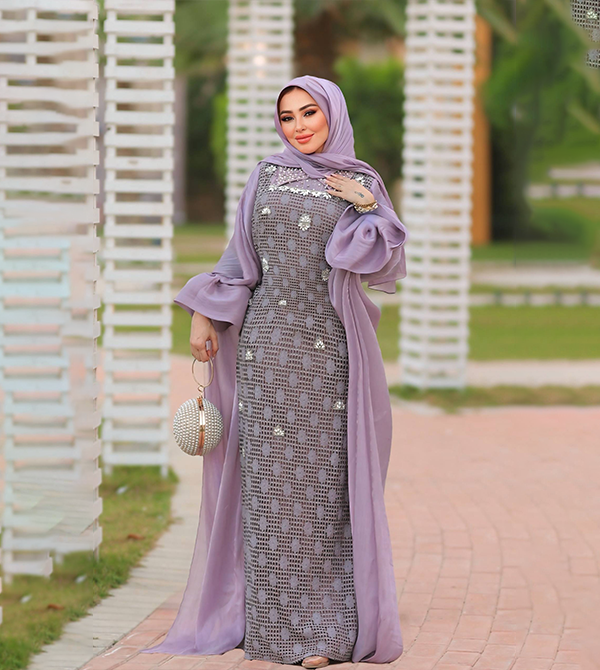 Abaya made of natural Italian silk and Spanish guipure lace