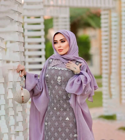 Abaya made of natural Italian silk and Spanish guipure lace