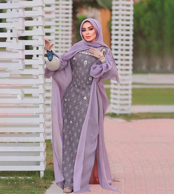 Abaya made of natural Italian silk and Spanish guipure lace